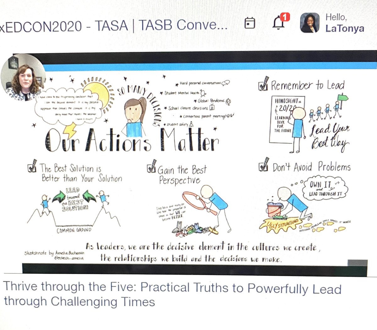 drgoffney's tweet photo. Enjoyed my #sistersupt Dr. @jillmsiler presentation during #TASATASB #txedcon2020 share practical truths to powerfully lead through challenging times. #inspiringleaders #ironsharpensiron https://t.co/vbcjgxzIOO