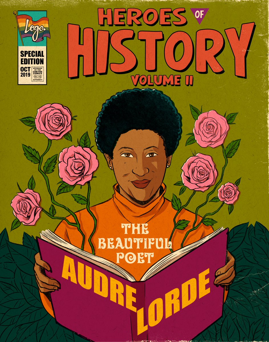 LogoTV's tweet photo. (#LGBTQHistoryMonth THREAD) Audre Lorde was born in 1934, but her evocative musings on civil rights as a Black lesbian feel more meaningful today than ever. A foremother of Black feminist theory, Lorde was a self-described “Black, mother, warrior, poet.” https://t.co/LorMijgclU
