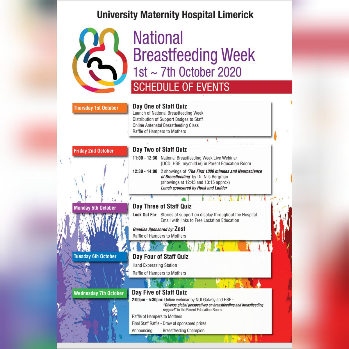 Looking forward to celebrating 🎉 National breastfeeding 🤱week in University Maternity Hospital Limerick 🎂Great line up of events to mark this special week #coe #UMHL <a href="/ronan_eileen/">Eileen ronan</a> <a href="/helenbyrt/">Helen Byrt</a> <a href="/Naro_Imcha/">Naro Imcha</a> <a href="/ULHospitals/">Follow @HSEMidWest</a> <a href="/Sheena68255439/">Sheena</a> <a href="/Marydoy17325965/">Mary doyle</a>