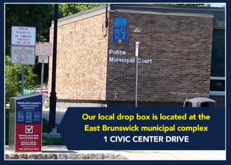 EastBruns2020's tweet photo. Want to know where East Brunswick Secure Ballot Drop Box is? It's in the Municipal Complex next to the Police Station! #LineA #vbm #gotv #gotvj #EastBrunswick2020 #EB2020Vision https://t.co/RgKnvlB4rT https://t.co/49rlazleFI