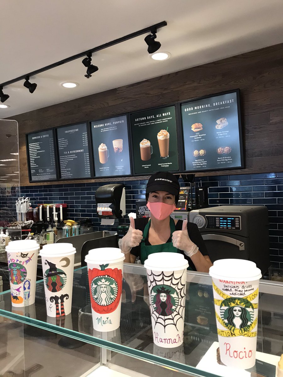 AnaYacopino's tweet photo. Shout out to Hannah In Starbucks for doing a little spooky decorating! Happy October 🍬🕸🎃👻 #target #Halloween2020 #starbucks #PumpkinSpice https://t.co/NMvLFlgPU7