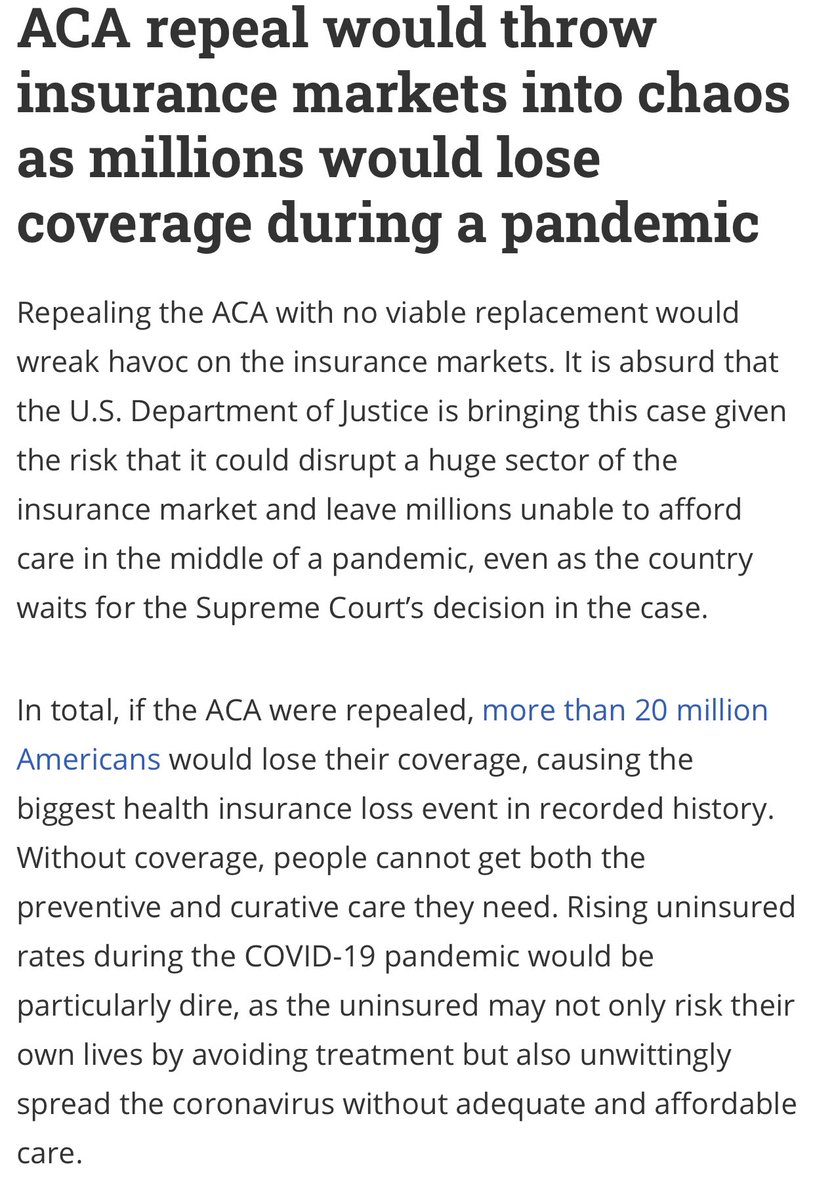 Ways that ACA repeal would lead to chaos.#2: ACA repeal would throw insurance markets into chaos as millions would lose coverage during a pandemic
