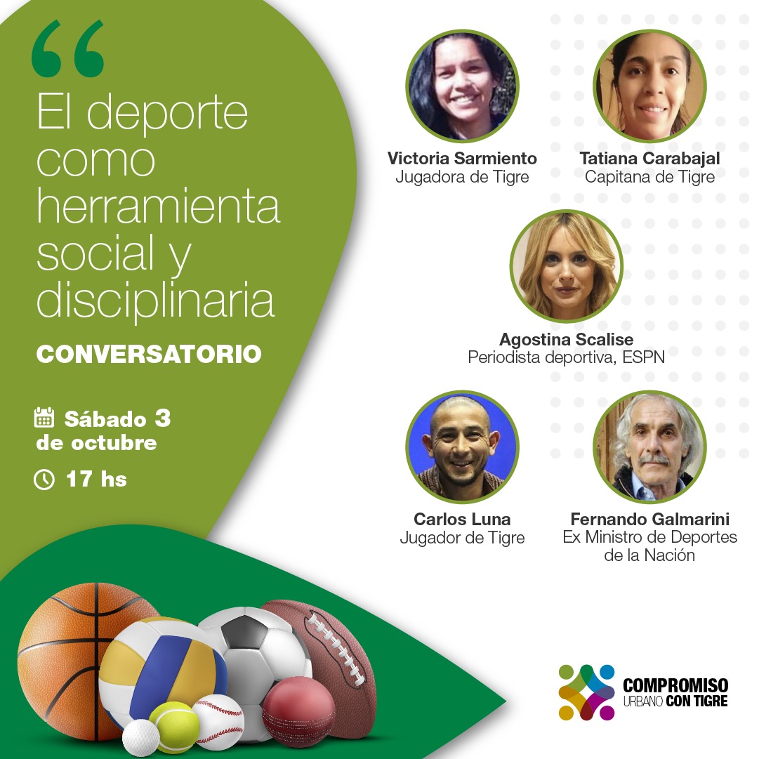 MicaGarceaT's tweet photo. El sábado 3/10 a las 17 hs, desde @CompromisoTigre lanzamos el conversatorio "El Deporte como Herramienta Social y Disciplinaria", con deportistas y personas dedicadas al ámbito del deporte.

Las inscripciones son a través de WhatsApp, al 11 3524-9567, o en el link en mi bio! https://t.co/EODPFMLJ08