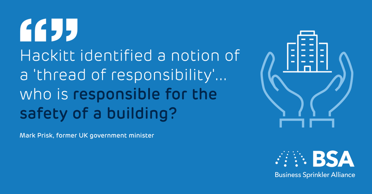 BizSprinklerAll's tweet photo. The #HackittReview identified a '#GoldenThread of responsibility' for #FireSafety. As proposed in the #BuildingSafetyBill, positions will be assigned in the process to improve accountability. The #BSA welcomes these changes, but believe it's not enough: https://t.co/WRlAD705Uj https://t.co/srREAdk1hn