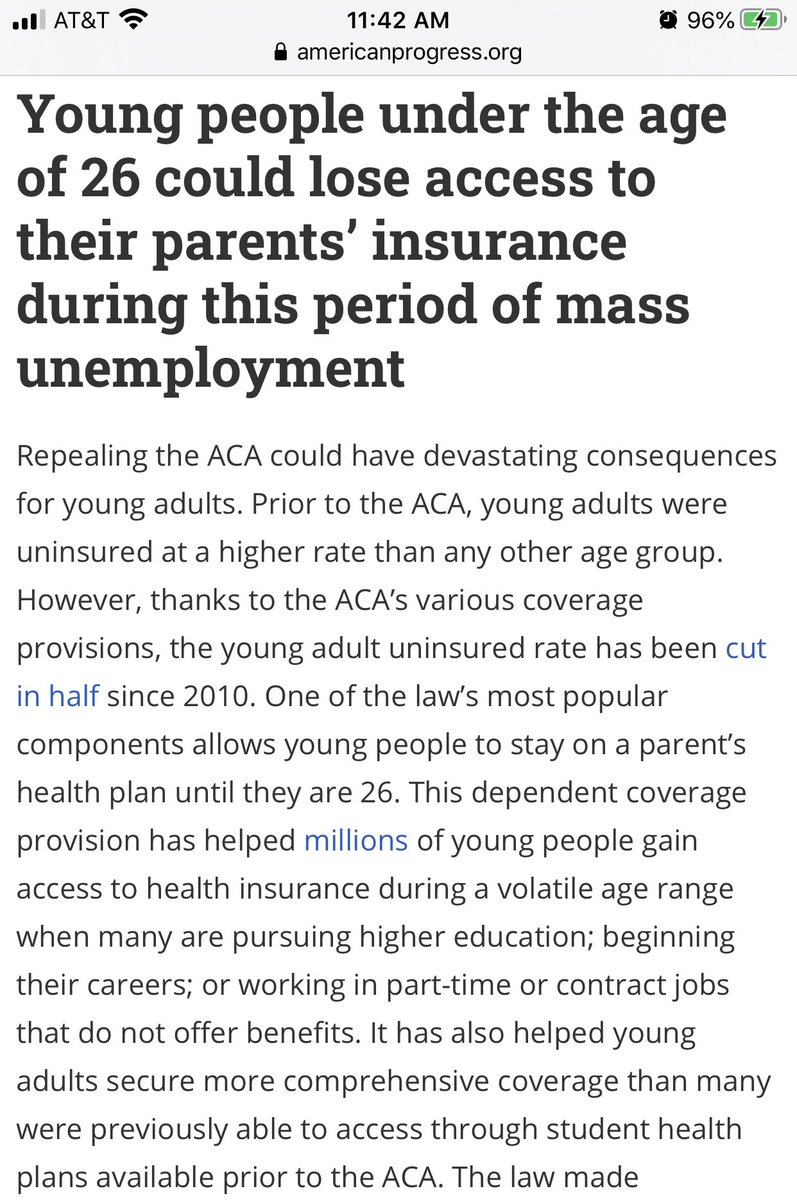 Ways that ACA repeal during a pandemic would lead to chaos.#4: Young people under the age of 26 could lose access to their parents’ insurance during this period of mass unemployment