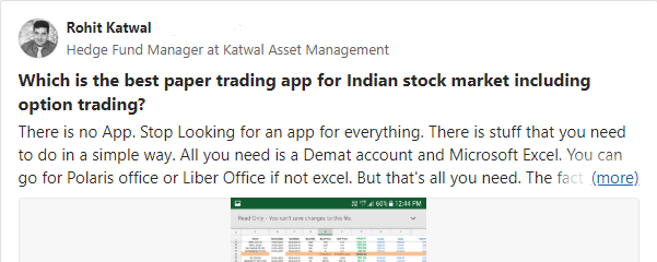 What is the best  #PaperTrading app for Indian Stock Market including OptionsTrading?Stop Looking for an app for everything. There is stuff that you need to do in a simple way. All you need is a Microsoft Excel & Trading Account.  #Nifty  #BankNifty1/n...
