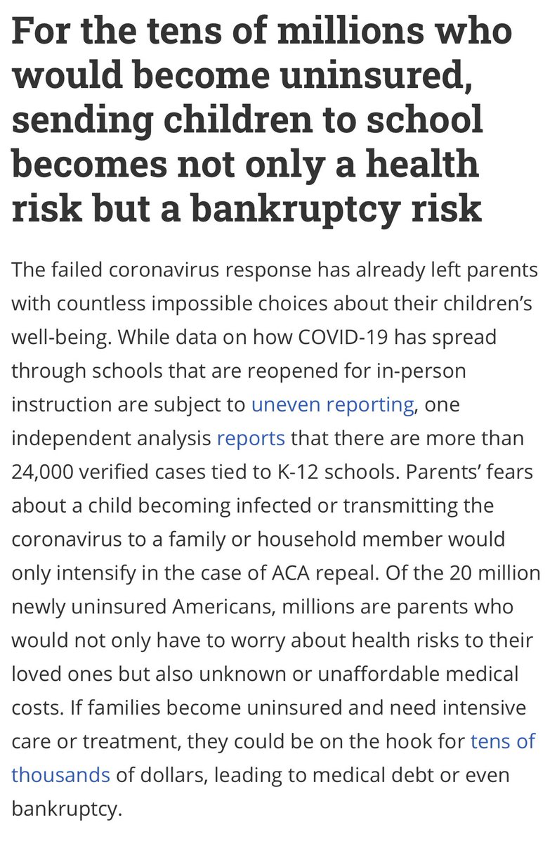 Ways that ACA repeal during a pandemic would lead to chaos.#7: For the tens of millions who would become uninsured, sending children to school becomes not only a health risk but a bankruptcy risk
