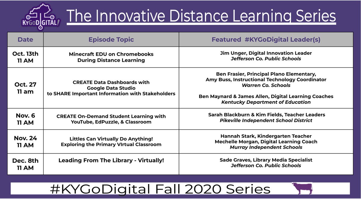 kygodigital's tweet image. Happy October! Please join in CELEBRATING the Fall 2020 #KYGoDigital LIVE Series launch featuring innovative KY educators from across the state! Simply tune in to kygodigital.com on these dates and times to learn along. 

#TogetherWeAreBrilliant YES.