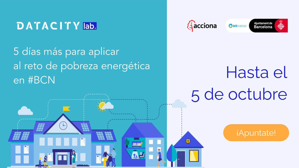 Mobile World Capital Barcelona (@mwcapital) on Twitter photo En <a href="/DataCityLab/">DataCity Lab</a> buscan empresas tecnológicas con expertise en analítica de datos energéticos para unirse a su reto de la #pobrezaenergética en Barcelona.
🗓️ Plazo hasta el 5 de octubre mwcb.in/3cP3nVA
➡️ La empresa finalista recibirá una compensación de 10.000€ En <a href="/DataCityLab/">DataCity Lab</a> buscan empresas tecnológicas con expertise en analítica de datos energéticos para unirse a su reto de la #pobrezaenergética en Barcelona.
🗓️ Plazo hasta el 5 de octubre mwcb.in/3cP3nVA
➡️ La empresa finalista recibirá una compensación de 10.000€