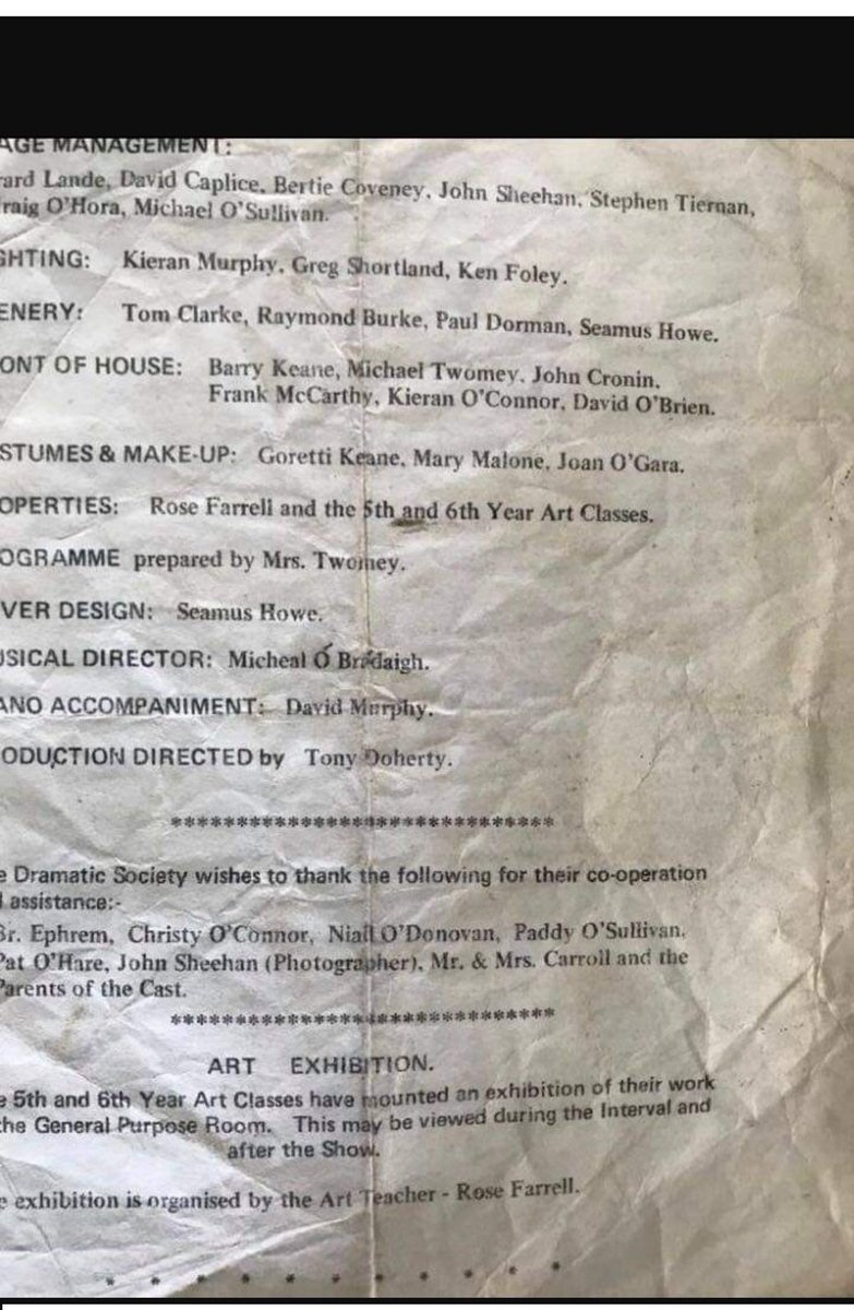 csncork's tweet image. THROWBACK THURSDAY! 

Memories shared with us from one of many famous productions by Mr Doherty. Did you attend? Are you on the cast list? Thank you to Seamus Murphy for sharing this with us. #csnalumni