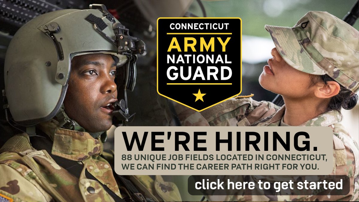 The <a href="/CTArmyGuard/">Connecticut Army National Guard</a> is hiring! Check out the great opportunities to learn new skills and serve your country today at bit.ly/36e9YaT