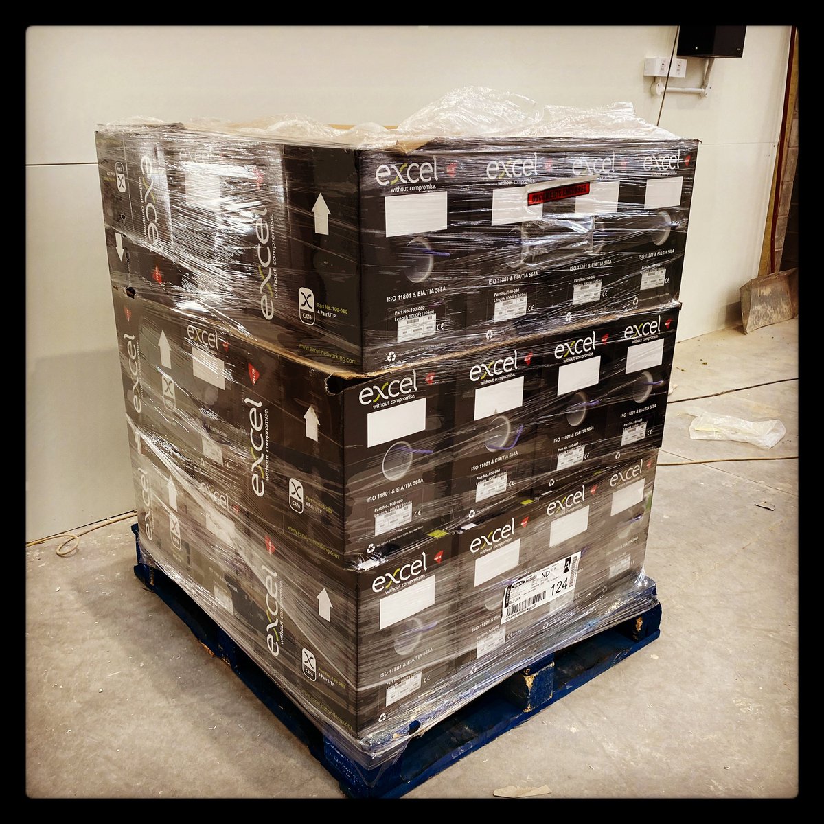 NDSLTD1's tweet photo. Another 30 boxes of Excel Cat6 LS0H delivered today, taking the total for the week so far in Gloucester to 70! Work is progressing really well and we are looking forward to more exciting news on Monday! https://t.co/IhOuVANDQA