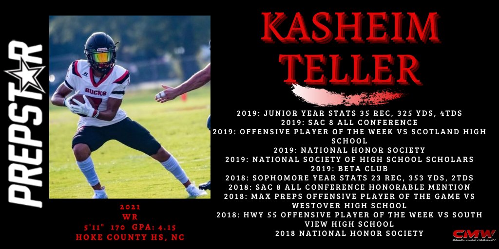 PrepStar has identified <a href="/KasheimT/">K.teller11</a> as a top prospect for the class of 2021. Excellent hands &amp; excellent concentration. Makes his breaks out of the route on balance &amp; with great footwork &amp; acceleration. Lots of upside potential for this rising prospect!
