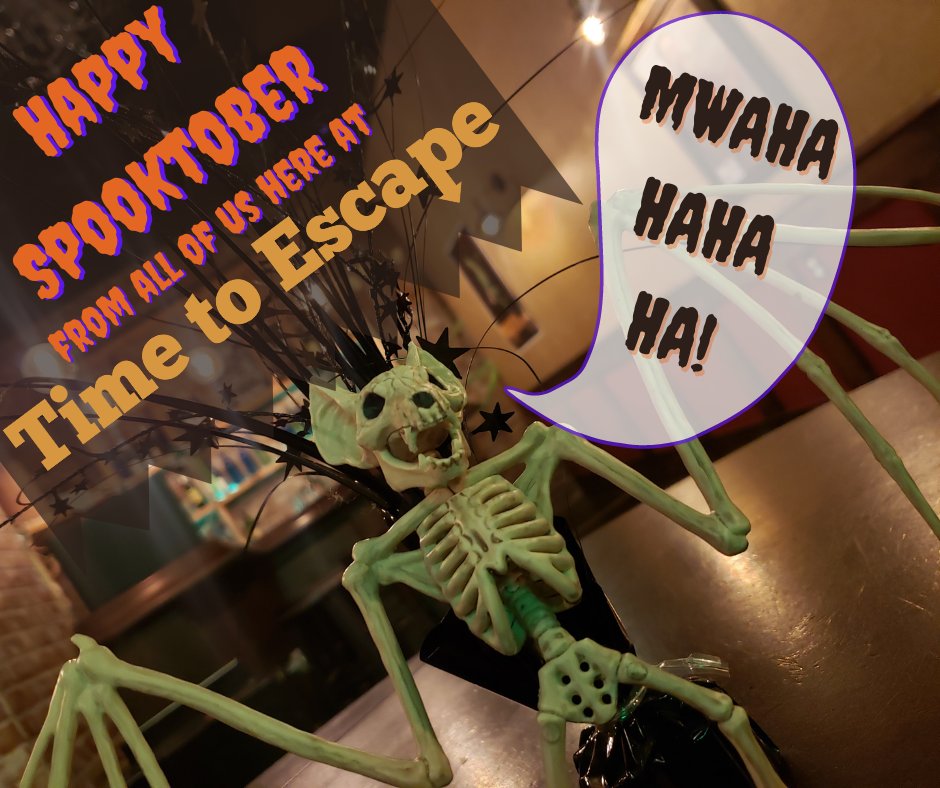 TimetoEscapeATL's tweet photo. Happy Spooktober everyone! Cold weather and Halloween are right around the corner. We have just the activity for all to stay out of cold's way! Keep tuning in for some seriously spooktastic deals to your favorite escape room! #escaperoom #itstimetoescape #timetoescape #maskupatl https://t.co/z7KyMhqsm0