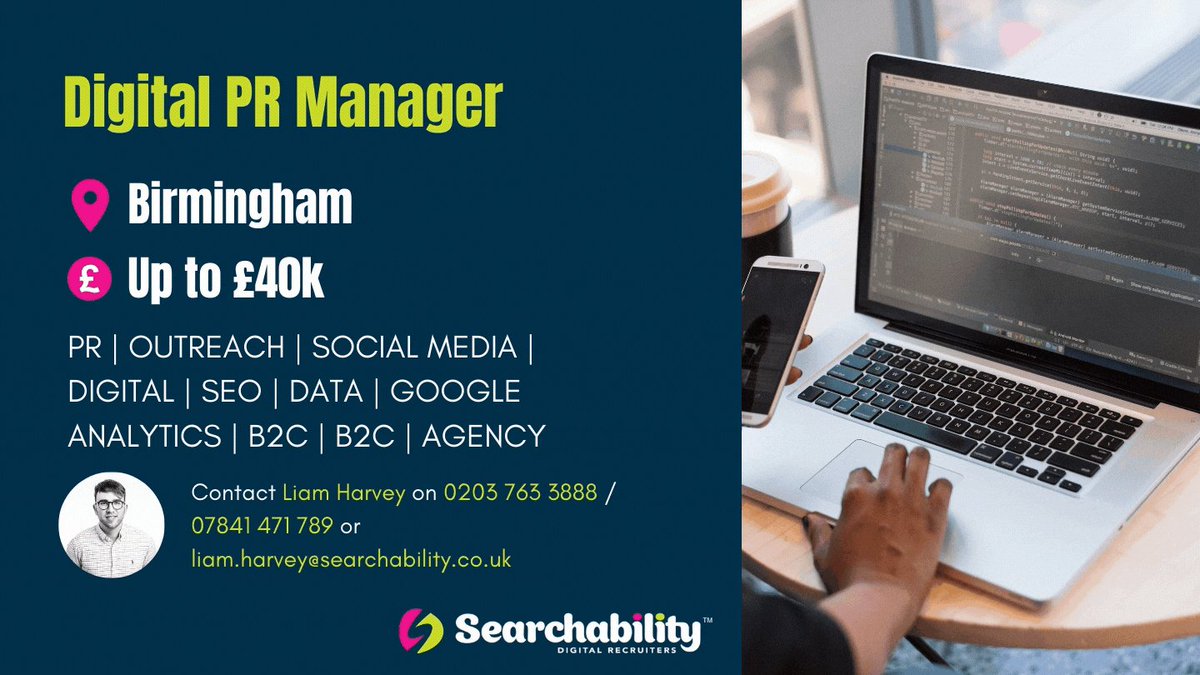 SearchabilityUK's tweet photo. Digital PR Manager #Birmingham #UKRemote - salary up to Β£40K!
Experience with 3 years+ Digital PR experience and #PR #OUTREACH #SOCIALMEDIA #DIGITAL #SEO #DATA #GOOGLE ANALYTICS #B2C #B2C #AGENCY
Call @SearchableLiam on 0203 763 3888 / 07841 471 789
https://t.co/XADaMnClIF https://t.co/e7ZVhdiIrb