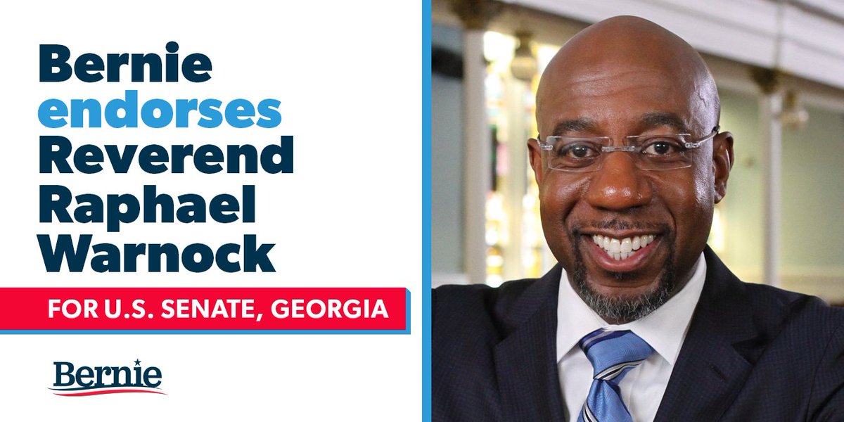 BernieSanders's tweet photo. .@ReverendWarnock will fight to address our public health crisis, end poverty, tackle the climate crisis and build an economy for all, not just those at the top. He’s building a grassroots movement to uplift and represent all Georgians and I’m pleased to endorse his campaign. https://t.co/N238RRVNms