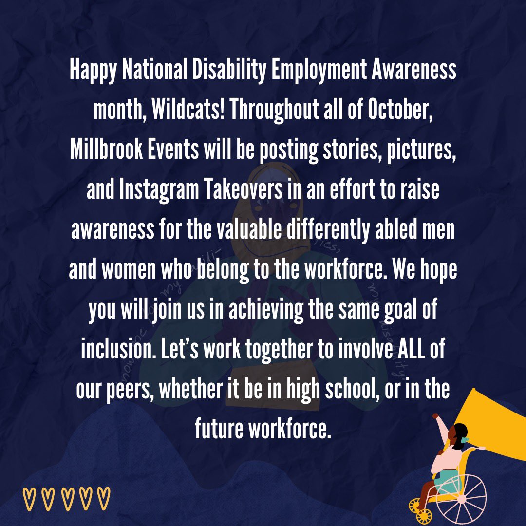millbrookevents's tweet photo. Happy National Disability Employment Awareness month! Stay tuned for more information regarding MEBs fundraiser for Triangle Buddy Walk🐾💙. #dontdismyability https://t.co/ZEbdDMvgTt