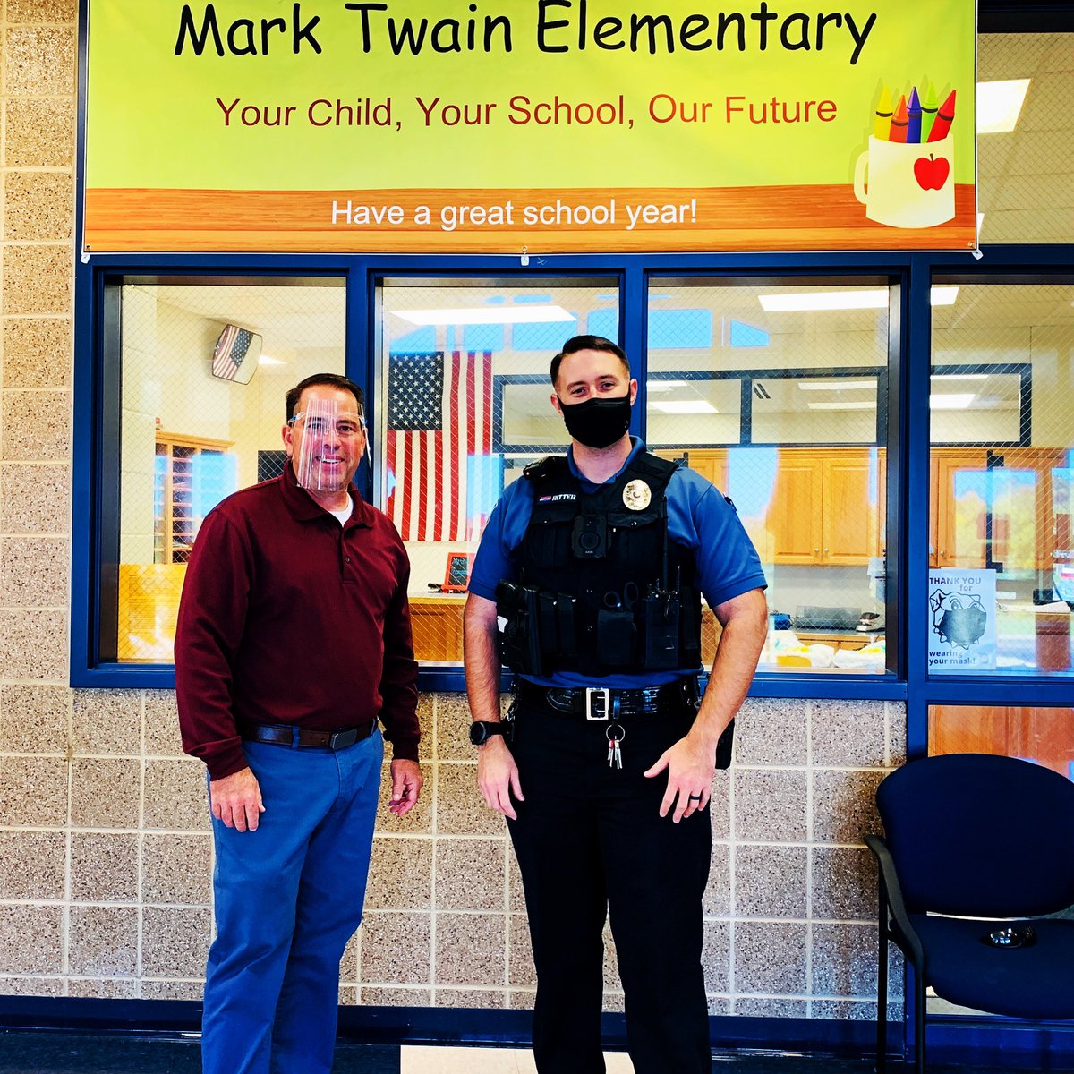 MarkTwainElementary (@marktwainelem) on Twitter photo Mark Twain Principal Matt Fridley greets police officers as they stop by for a quick visit and to pick up a snack <a href="/SandTChancellor/">S&T Chancellor</a> Our relationship with Missouri S&T is important for our community and students <a href="/MissouriSandT/">Missouri S&T</a> Mark Twain Principal Matt Fridley greets police officers as they stop by for a quick visit and to pick up a snack <a href="/SandTChancellor/">S&T Chancellor</a> Our relationship with Missouri S&T is important for our community and students <a href="/MissouriSandT/">Missouri S&T</a>
