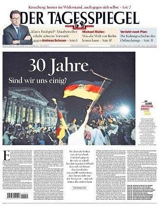 Am Freitag im <a href="/Tagesspiegel/">Tagesspiegel</a>: Deutschland wird 30 - aber sind wir uns einig? In unserer Sonderausgabe: Aufstieg und Absturz der Interflug. Liebe und Sex im Ost und West. Wo Berlin noch aussieht wie 1990. Vergessene Literatur der DDR. Die besten Filme der Einheit. #unser1990