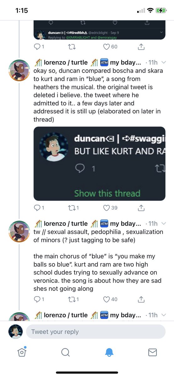 tw // sexual assault , sexualization of minors , nsfw so this part was extremely wrong of me because i failed to think about what exactly i was saying before tweeting. i’m sorry for having said any of it and lorenzo i am sorry for responding to you the way i did about that.
