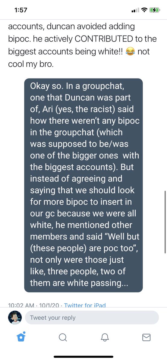 tw // ari this part i’m actually confused about. see what i remember happening was that ari had said we should add more poc to the gc bc she felt like she was the only one. which i totally agreed with. however i was confused bc i didn’t understand if she meant that +
