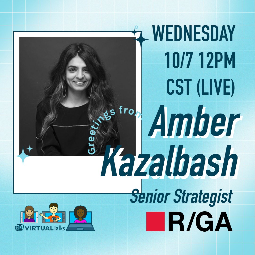Amber Kazalbash, Senior Strategist at <a href="/RGA/">R/GA</a> will be our next virtual talk guest. She finds harmony between tech and creativity to build more human brands. Outside of work, Amber serves as the Director of Marketing for Muslim Women Professionals. RSVP now! 

zcu.io/KicD
