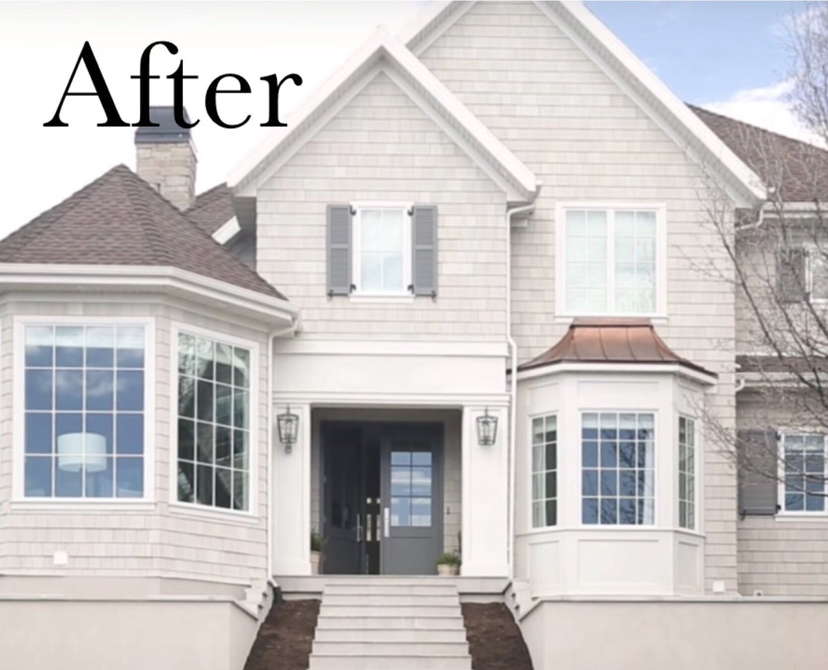 Jain_Building's tweet photo. Transformation Thursday!! 

#beforeandafter is always a fav of ours. So check out this super cool B&amp;A!! 

This homeowner went from Brick to #nucedar Worldly Gray #Shingles I’d say it brought a little brightness to their lives!

#nucedarshingles #siding #transformationthursday https://t.co/1fyuJ8SPZU