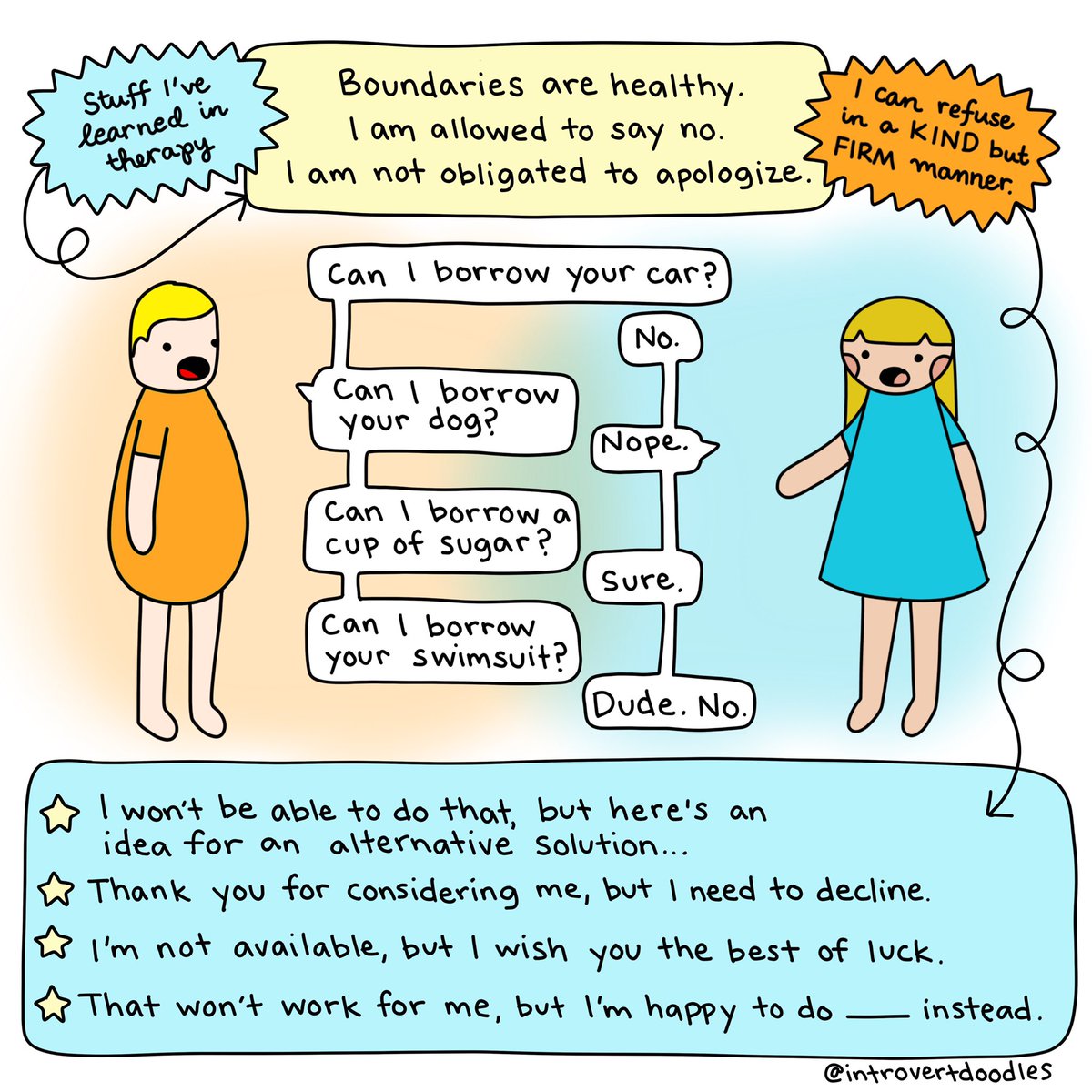 It’s taken me awhile to figure out how to set boundaries without A) burning bridges, B) apologizing, or C) feeling guilty. Do you have any tips for setting &amp; maintaining healthy boundaries?