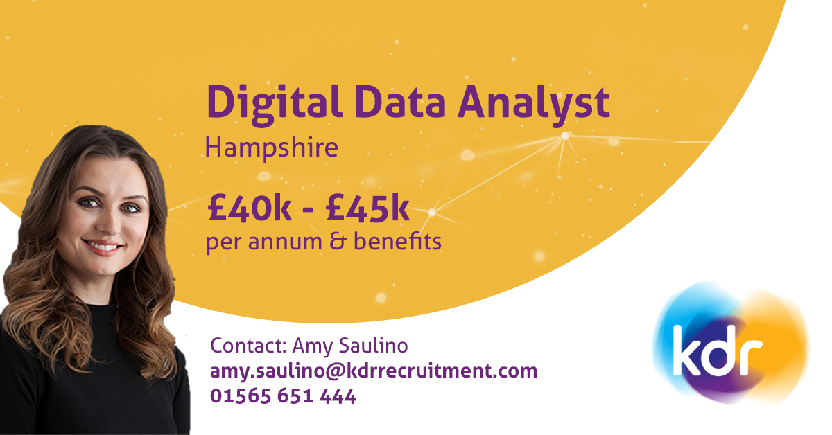 KDRTalent's tweet photo. Are you looking for a #DigitalDataAnalyst/#WebAnalyst role & want to work in a team where they’re at full capacity and very busy even during the Covid-19 pandemic?
This is the role for you!
👉 https://t.co/Y555Bbtm4V
#Analyst #HTML #SQL https://t.co/VLgot6Qz3q
