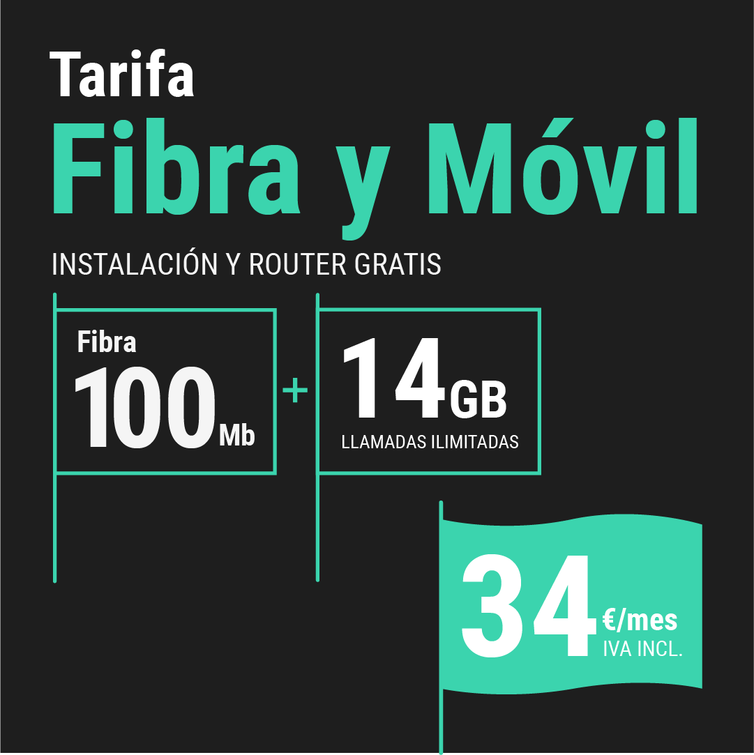 Republica_Movil's tweet photo. Vente a República Móvil y disfruta de Fibra 100 Mb y 14GB con llamadas ilimitadas en tu móvil por 34€ 😜

Contrátala en https://t.co/YiKSH4MOAs o llama gratis al 1515 📞

#AquíGanasTÚ 🏴 https://t.co/F4CeHrwa03