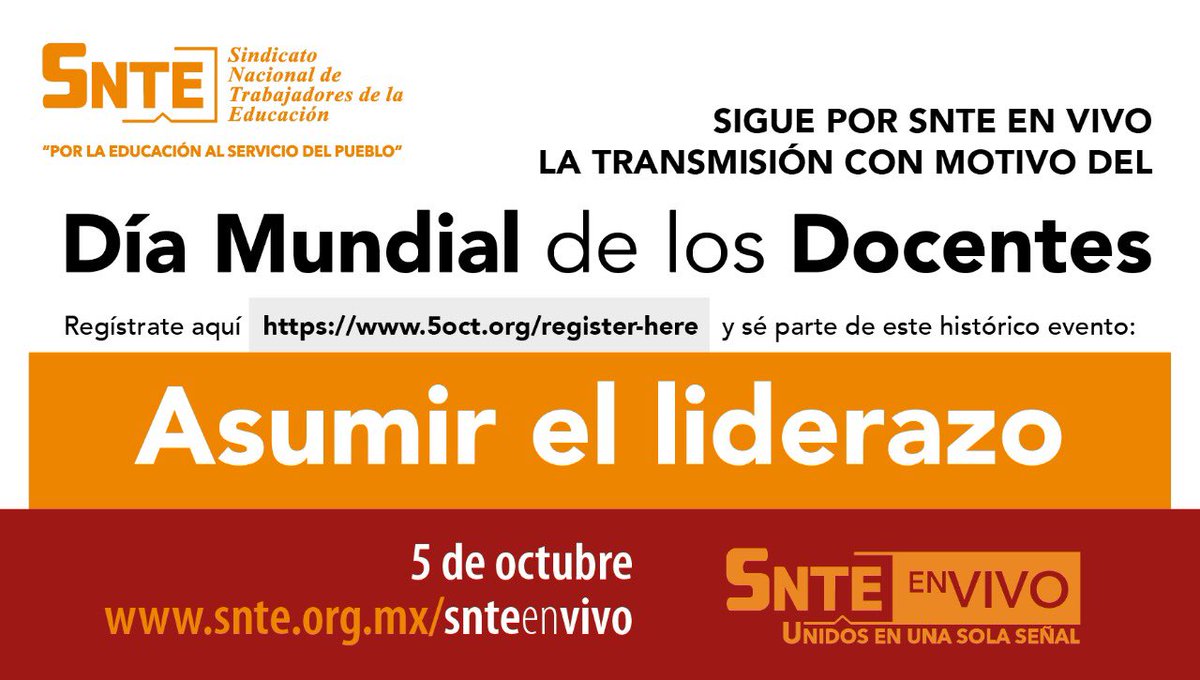 SNTE_Seccion28's tweet photo. #DiaMundialDeLosDocentes 👩‍🏫👨‍🏫

🔵 Educación y #COVID19 en voz de maestros de 172 países y del #SNTE ✔️ afiliados a @eduint ☑️

‼️Regístrate‼️ Sé parte del liderazgo docente
👉 https://t.co/RunxLqZxtO 👈 #5octLive #WorldTeachersDay 

#SnteGlobal 🇲🇽🌎🇲🇽 por https://t.co/Ov8Fni6o40 https://t.co/VudvX4H55h