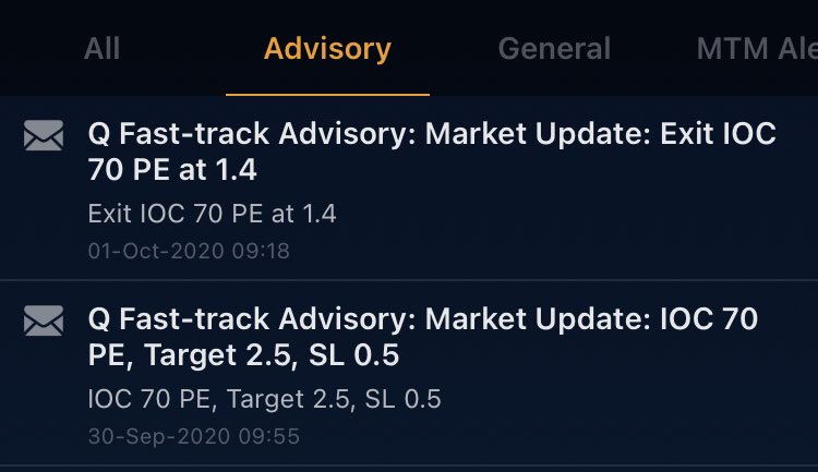 AstikMihir's tweet image. @quantsapp Fasttrack advisory positional call review. IOC 70 PE given for 3 days. As usual exit provided after it falls from day’s start. Of course exit considered at day’s highest high. Who can trade at 1.4?? Only in @quantsapp imaginary virtual world. #Fakeprofits #advisory