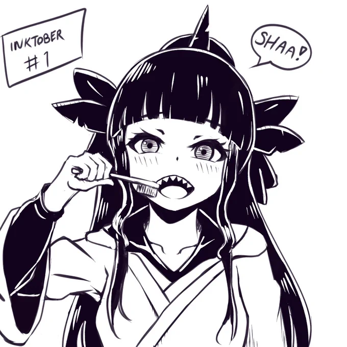 #1 F̵i̵s̵h̵  Shark~!
🦈🪥

#ArtOfTheBlue #inktober2020 #Inktober 