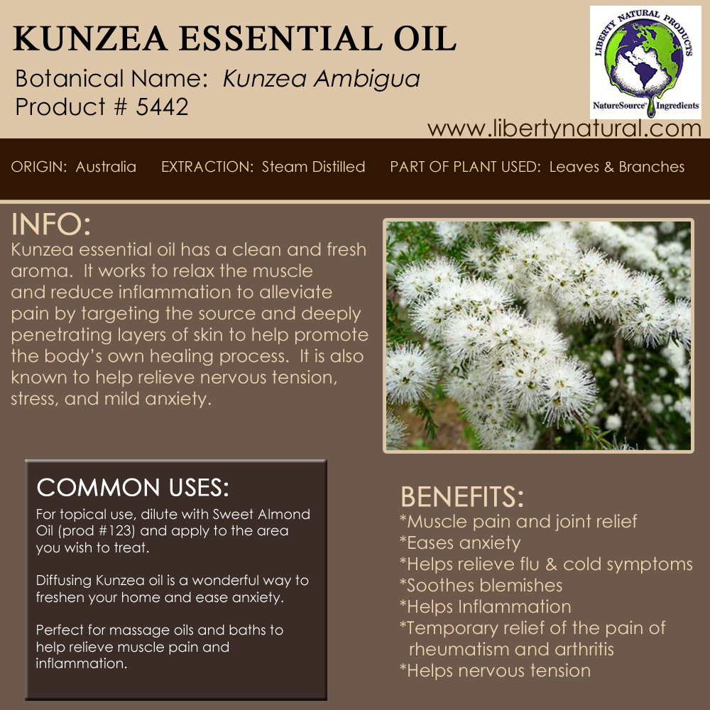Kunzea essential oil is one you'll want to add to your collection.

libertynatural.com/bulk/5442.htm

#kunzeaessentialoil #kunzeaoil #kunzea #libertynatural #libertynaturalproducts #essentialoil #kunzeaambigua #steamdistilled #anxietyrelief #soremusclerelief #antiflammatory #massageoil