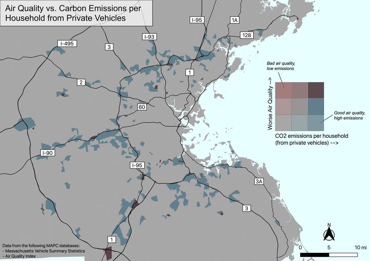Suburban areas near major roads and highways , particularly I-90 and I-95, have high CO2 emissions but also experience poor air quality.