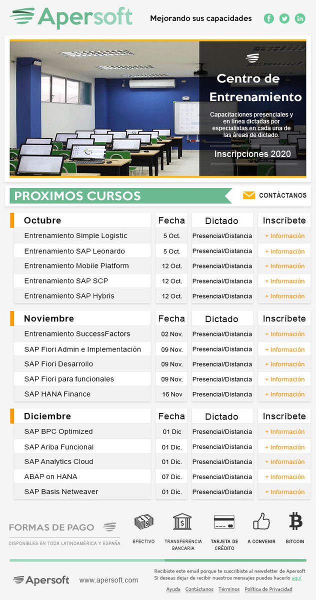 AperTraining's tweet photo. Últimas capacitaciones SAP del año con Apersoft! No te las pierdas.
Podés contactarnos a capacitaciones@apersoft.com o por whatsapp al tel: +54 11 23867351
#SCP
#SAP
#SAC
#cursosonline https://t.co/vDusJJYXCe