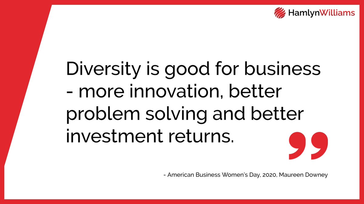 Hamlyn_Williams's tweet photo. Hamlyn Williams' finds that businesses who are involved in diversity discussions appeal to the best talent in the market. Thank you to Maureen Downey for this excellent quote, read more from Maureen on page seven via: https://t.co/BJMR4nAXgd 
#Diversity #WomeninBusiness https://t.co/gPyCEK6hiD
