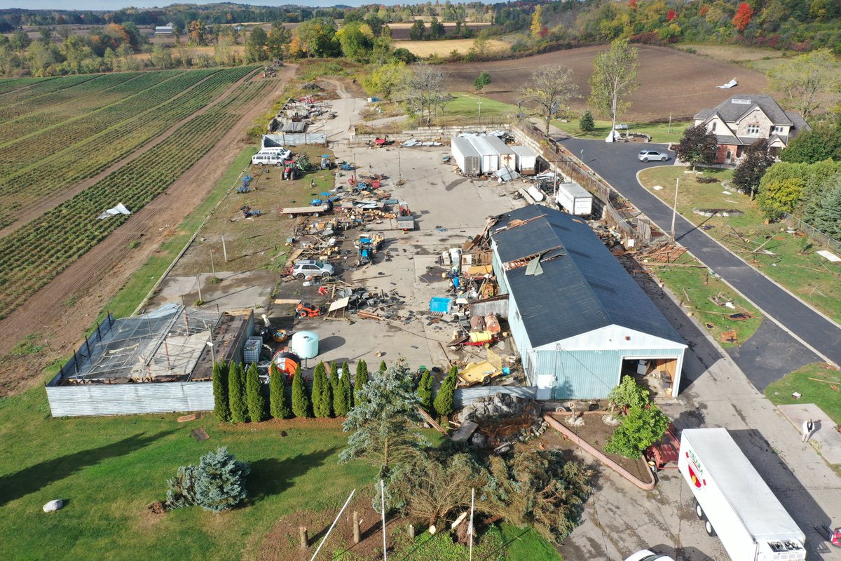 ConnellMiller's tweet photo. Some drone photos from the @westernuNTP damage survey this morning! #onwx #onstorm #onNTP https://t.co/RbGF0N5lDS