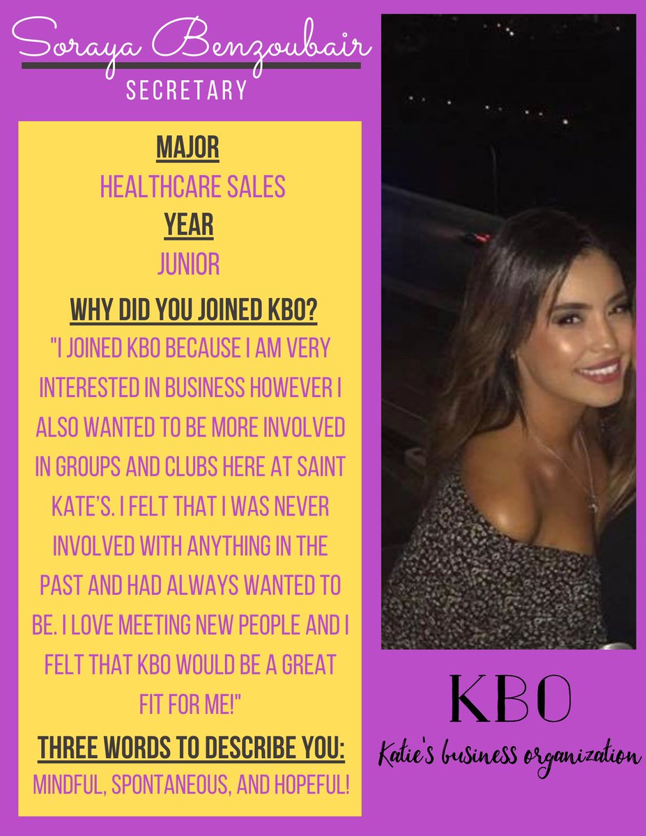 kboscu's tweet image. Ready for another KBO Spotlight Profile? Meet Soraya Benzoubair! This is Soraya's first year with KBO. Welcome Soraya!