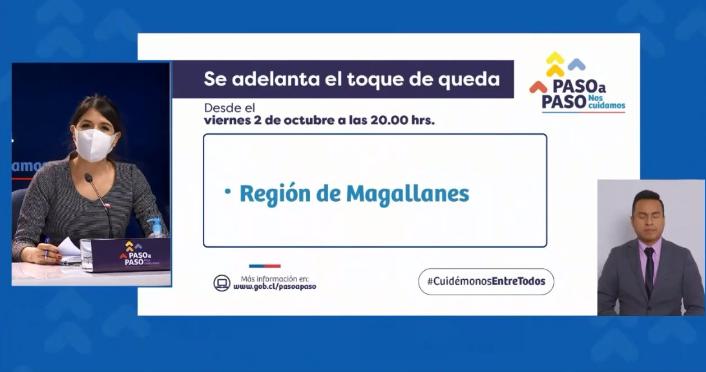 ¡Atención !  <a href="/ministeriosalud/">Ministerio de Salud</a> <a href="/SubPrevDelito/">Subsecretaría de Prevención del Delito</a> anuncian queva partir de este viernes 2 de octubre el toque de queda en #Magallanes será adelantado a las 20 horas. #Plancoronavirus