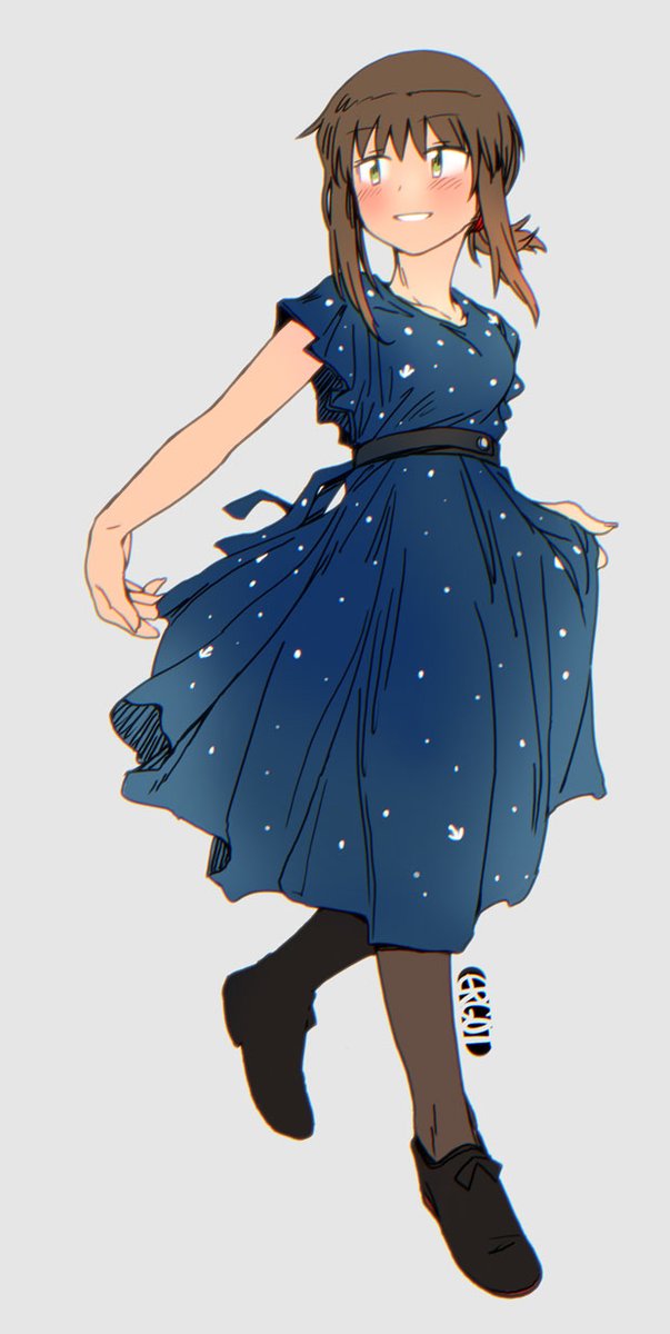 fubuki (kancolle) 1girl solo dress blue dress polka dot dress short ponytail sidelocks  illustration images