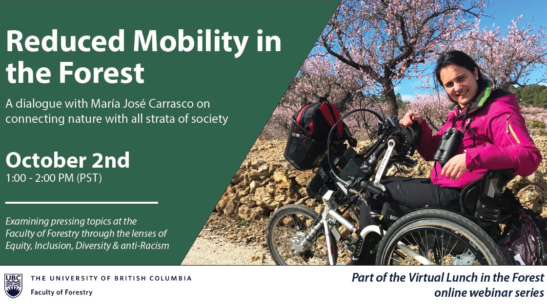 We are so excited! Our friend @ea_mimo is launching a new virtual Lunch-in-the-Forest series *tomorrow.* Join @ubcforestry for our first episode exploring accessibility to nature with @NaturalmenteRo