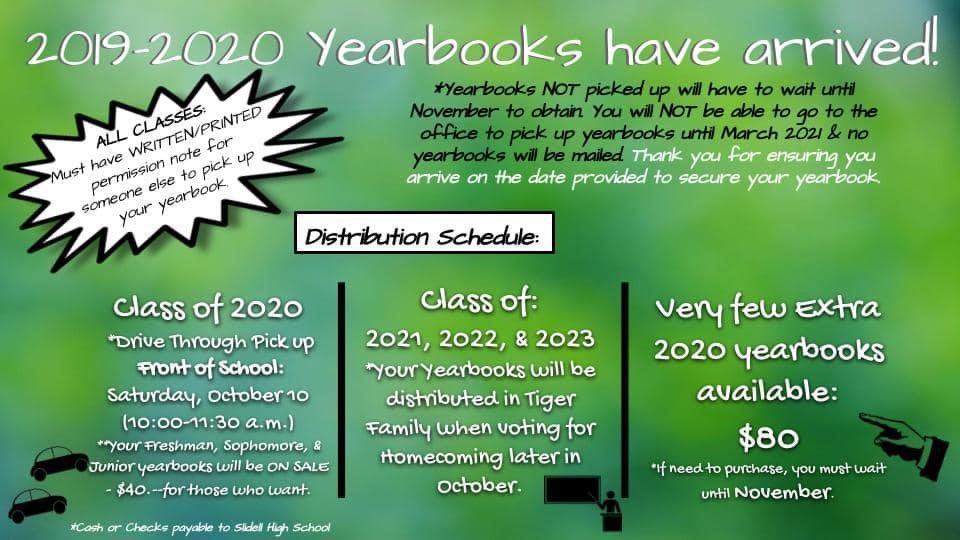slidellhigh2020's tweet photo. Yearbooks will finally be distributed next Saturday!! Spread the word https://t.co/vHfZwNEtCE