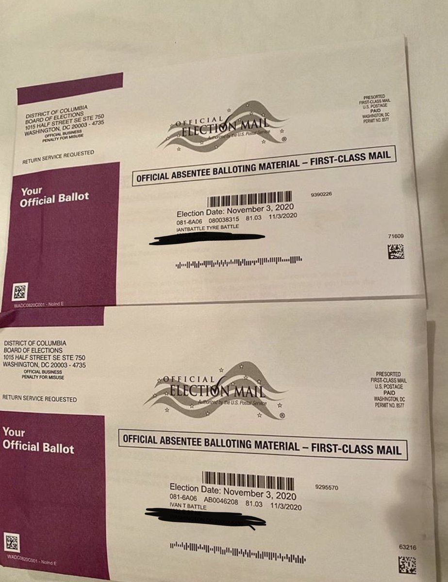 INBOX: DC resident received 2 ballots for voters who do not live with them. Even weirder, it looks like the ballots are addressed to the same person...?