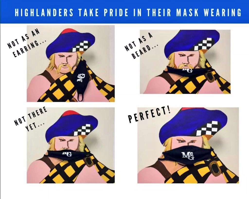 Take PRIDE in wearing your mask the correct way Highlanders! 💙💛 Proper face coverings should cover both the mouth and nose to prevent the spread of germs. #InThisTogether #Mc3G #McGuffey_MS