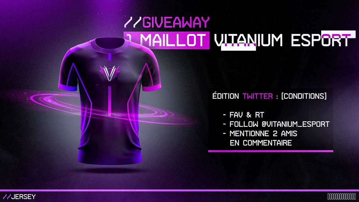 vitanium_esport's tweet photo. 🎁 •// GIVEAWAY MAILLOT 

En ce jour de "vitanniversaire", on a décidé de vous faire plaisir ! 

➜ Pour tenter de gagner notre maillot officiel : 

• FAV &amp; RT
• Mentionne 2 amis en commentaire 
• Follow @vitanium_esport 

T.A.S : 18/10/20 🥳

Bonne chance ! #VTNWIN 😈 https://t.co/15JWNXIbIx