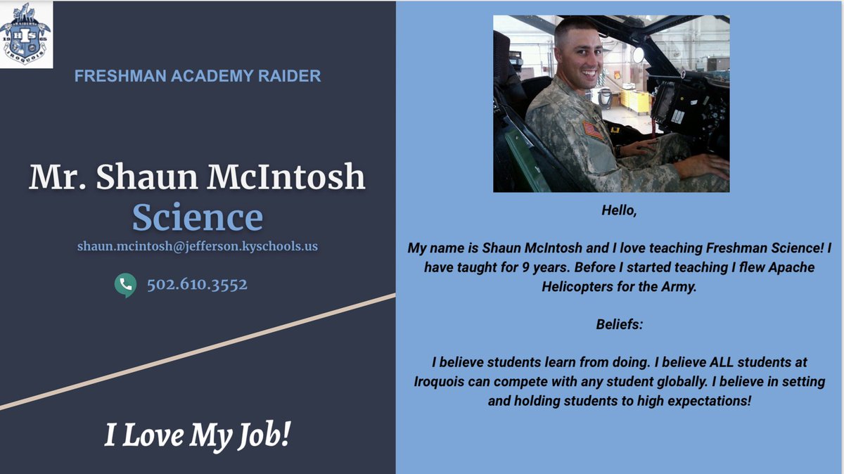 IHSFreshmanAca1's tweet photo. Today’s #TeacherFeatureThursday is @IROQUOIS_HS newcomer, and one of our https://t.co/Dn9OGyvnP6 LEADERS Mr.McIntosh! Mr. McIntosh has great ideas to help FRESHen up Science Instruction at IHS! #TheFreshLife #IroquoisBelieves https://t.co/URKfZQJnnw