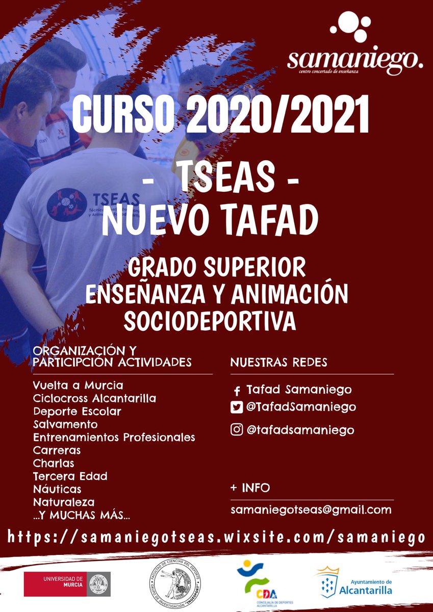 TSEASSamaniego's tweet photo. ¿Quieres convertirte en Técnico Superior en Enseñanza y Animación Sociodeportiva?🏀⚽️🏈⚾️🎾🏐🏓🏸🏒🥅🥋🤸🏽‍♂️
No dejes la oportunidad de dedicarte a lo que te gusta!

+ INFO samaniegotseas@gmail.com https://t.co/J0sLRpZoiQ