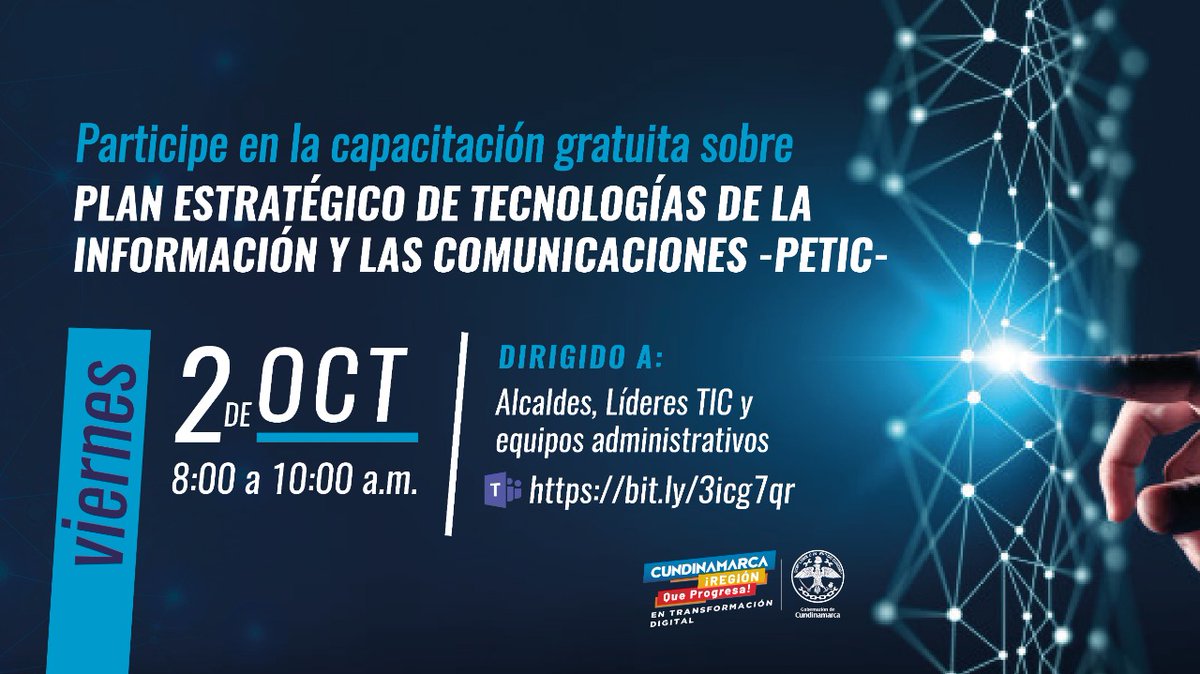 CundiDigital's tweet photo. 🛑Mañana, a partir de las 8:00 a.m, ingresando al enlace
👉https://t.co/0KIAp5SiKw Mandatarios de #Cundinamarca y sus equipos de trabajo, accederán a la capacitación sobre la formulación del Plan Estratégico de las TIC PETIC. ¡No faltes! #RegiónQueProgresaConTIC https://t.co/QkDM78XCRm