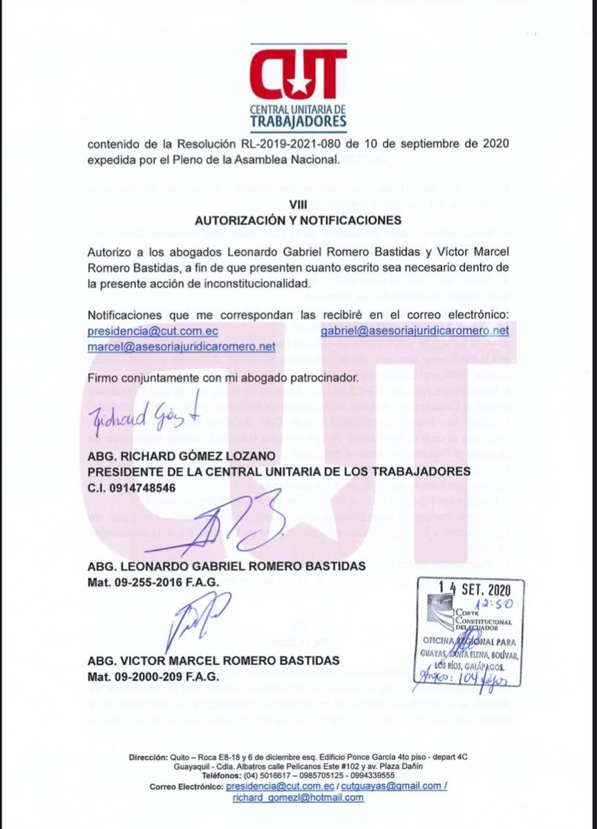 Magistrados <a href="/CorteConstEcu/">Corte Constitucional</a> los trabajadores exigimos respuesta a la demanda de Inconstitucionalidad presentada el 14 de septiembre 2020 contra resolución de la <a href="/AsambleaEcuador/">Asamblea Nacional</a> que vulnera la Constitución y la ley <a href="/hernansalgadop/">Hernán Salgado P.</a> <a href="/dsalazaca/">Daniela Salazar Marín</a> <a href="/ravila67/">Ramiro Avila Santamaría</a> <a href="/GrijalvaAgustin/">Agustin Grijalva</a> <a href="/Alozpra/">Alí Lozada Prado</a>